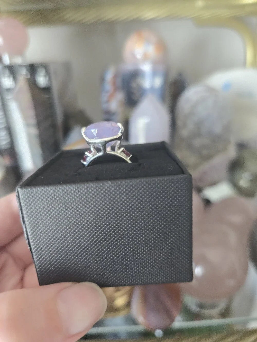 Sterling Silver Lavender Quartz Ring with Garnet accents 925